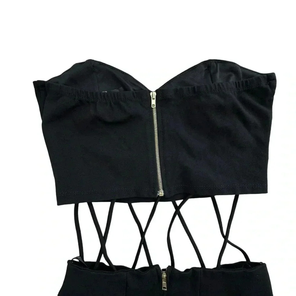 Black Mini Cut Out Detail Dress Tub Top Fitted Skirt bodycon, Sexy, Medium - Picture 3 of 12